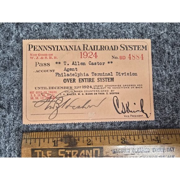 1924 Pennsylvania Railroad System Agent Pass Paper Ephemera No. BD 4884 Signed - Picture 2 of 4